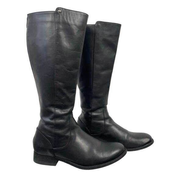 Frye Melissa Button Leather Tall Riding Boots Black Size 8 Equestrian Back Zip - Picture 1 of 14